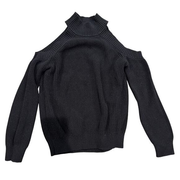 INC XL Black Cold Shoulder Cut Out Black Ribbed Knit Cotton Pullover Sweater - Picture 2 of 5